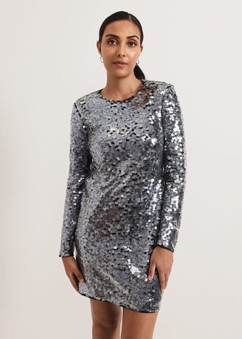 Phase Eight Petite Rhia Silver Sequin Dress Silver USA | 7285419-RX